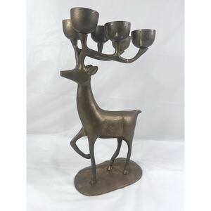 Brass Reindeer Candelabra Candle Christmas Holiday Decor Nostalgia Heavy